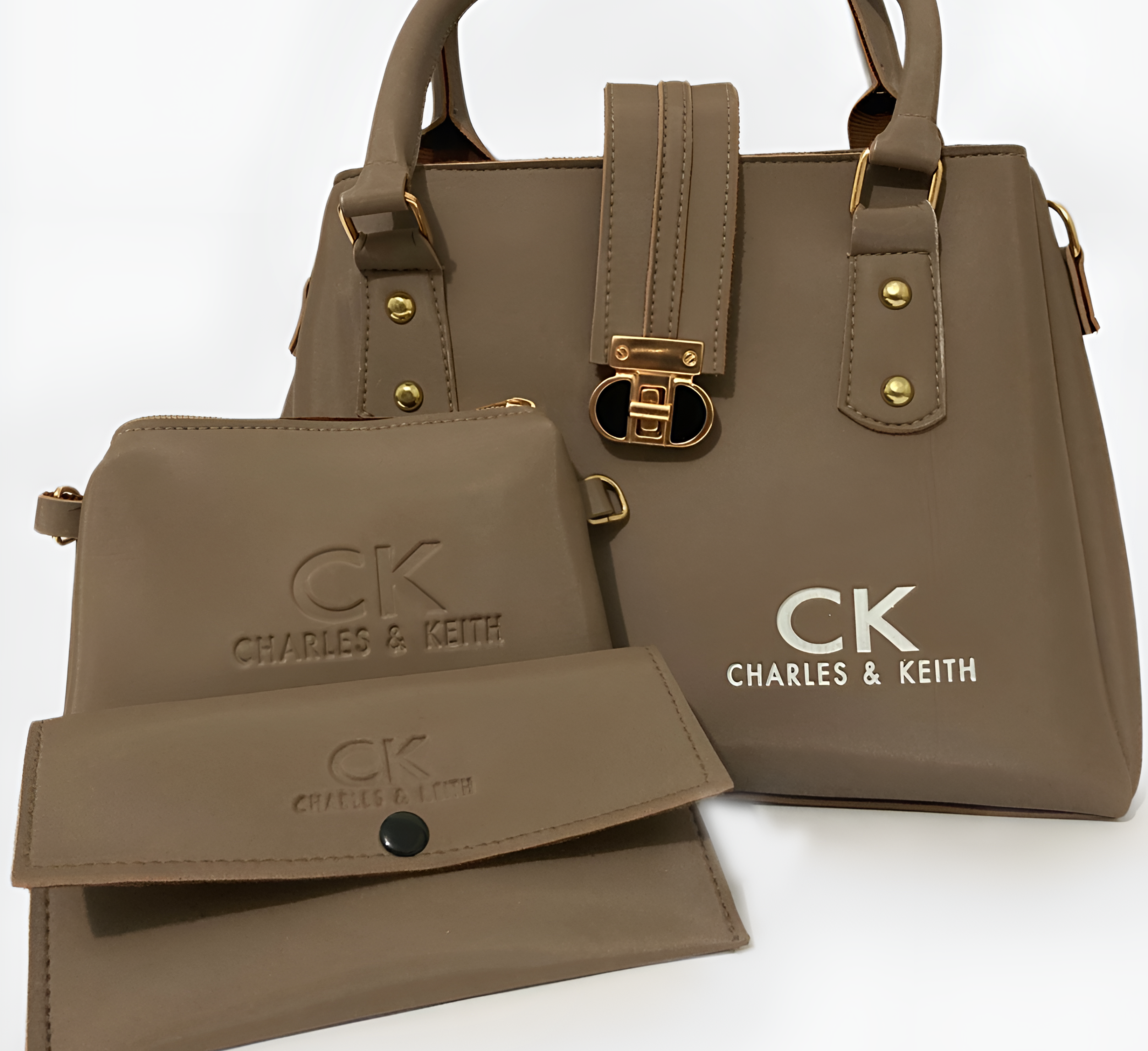 Brown handbag and wallet with 'CK Charles & Keith' branding, suitable for various occasions.
