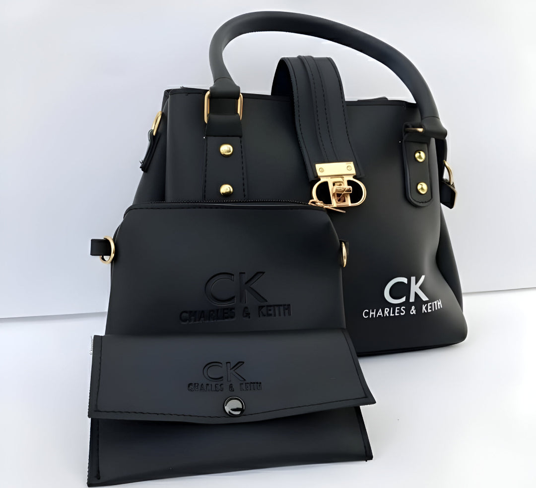 Luxury black handbag set from "CK Charles & Keith" branding. The larger bag has a structured handle.