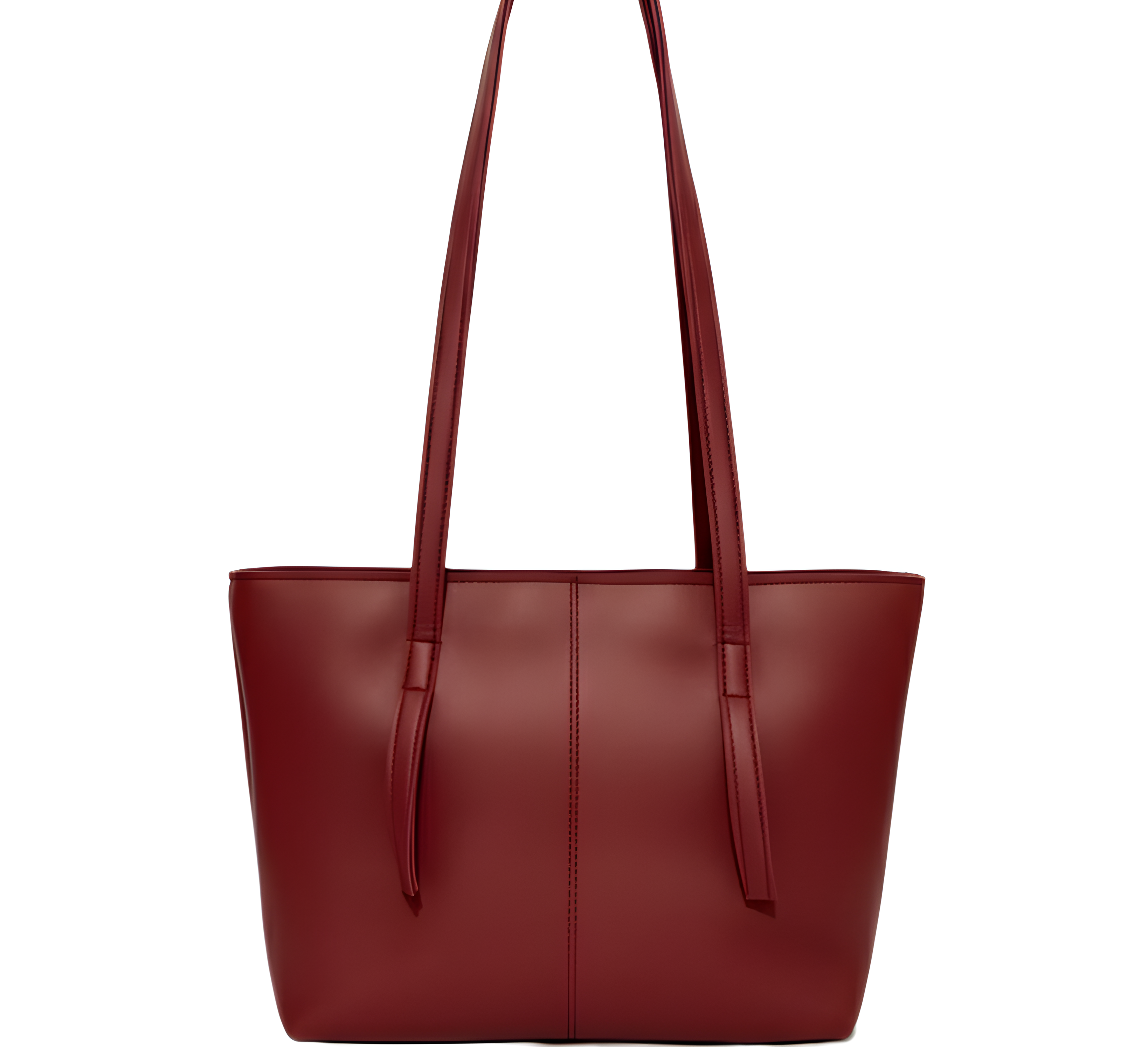 A sleek, maroon tote bag with long handles and a minimalistic design, perfect for everyday use.